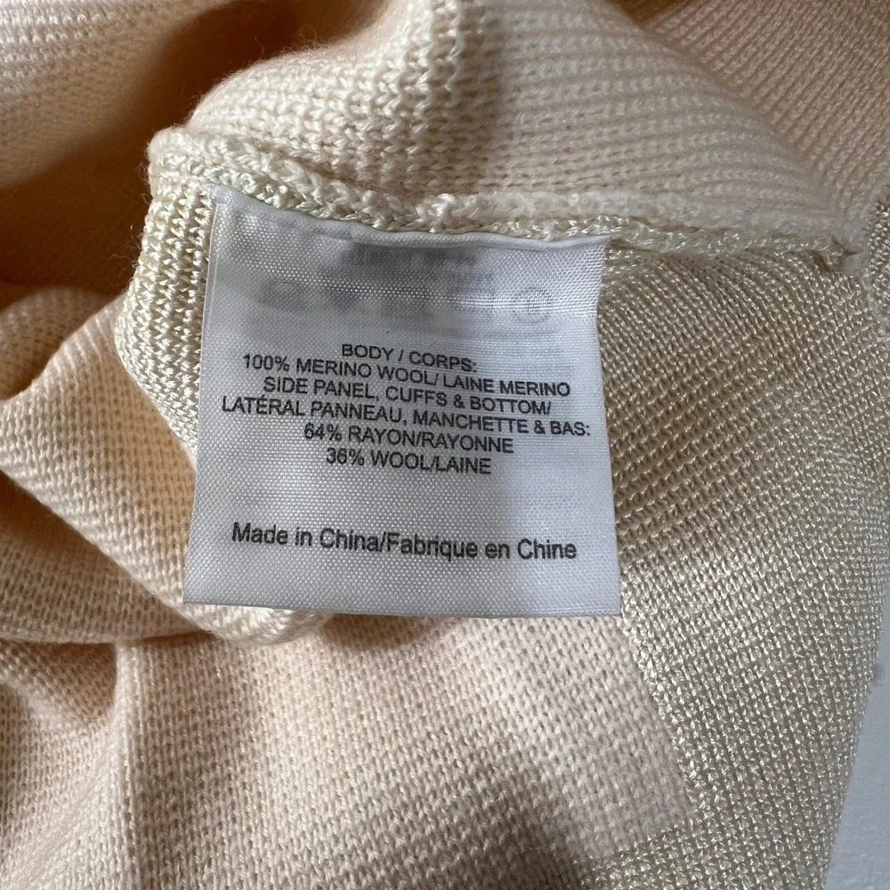 Tory Burch Embellished Merino Wool Sweater Cream Women Size M Crystal V-Neck